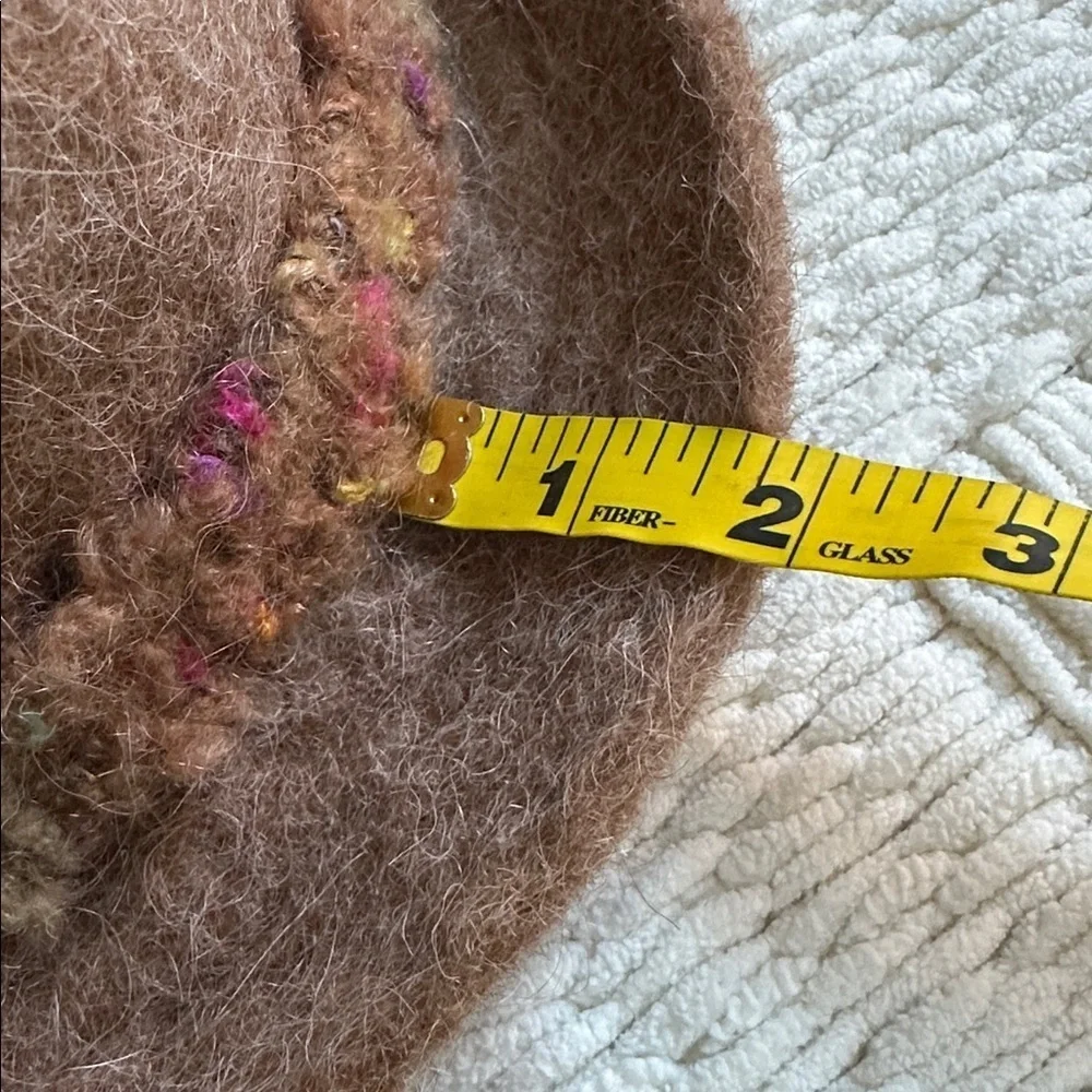 Felted boho trilby crochet hat in Heathered felted born and multicolor wrap